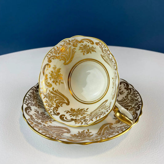 White and Gold Cup and Saucer | Dining Room Cabinet Display | Collectible Vintage | Collectors & Hosts