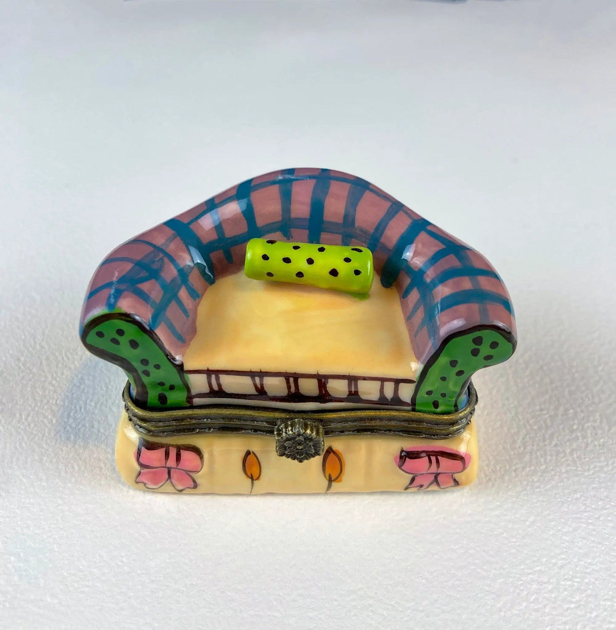 Loveseat Miniature Porcelain Limoges Box | Highly Collectible Pill, Trinket, Ring Box | Collectible Vintage | Gift for Him or Her Couch Potato Partner Couple