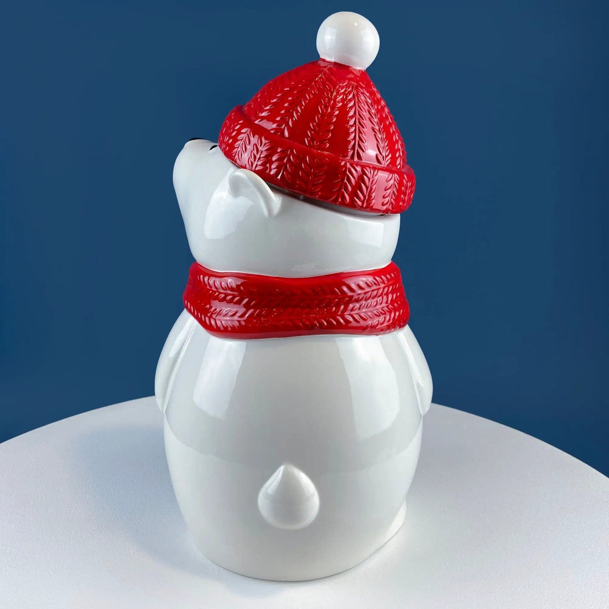 Polar Bear in Red Hat Cookie Jar | Cute, Animal Themed Kitchen Storage Canister or Kids' Room Decor | Holiday Dining Room Decor | Collectors & Hosts
