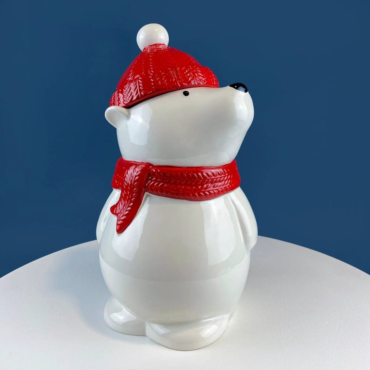 Polar Bear in Red Hat Cookie Jar | Cute, Animal Themed Kitchen Storage Canister or Kids' Room Decor | Holiday Dining Room Decor | Collectors & Hosts
