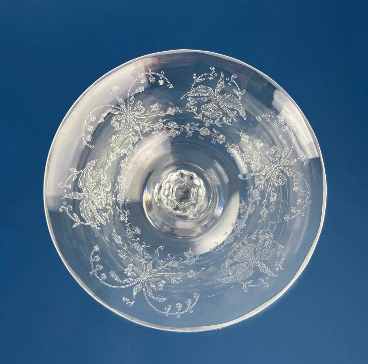 Heisey Wine Goblets | Set of 7 Orchid Pattern Etched Crystal Glasses | Home Gift | Collectors & Hosts