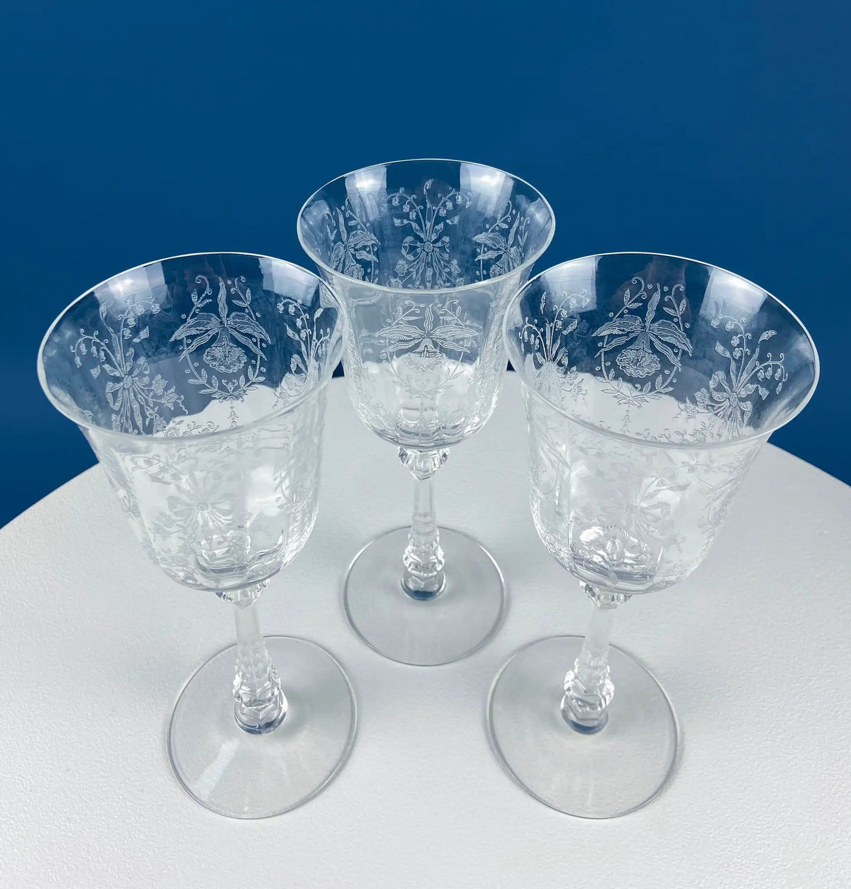 Heisey Wine Goblets | Set of 7 Orchid Pattern Etched Crystal Glasses | Home Gift | Collectors & Hosts