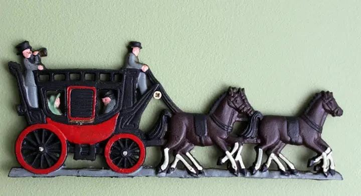 Cast Iron Carriage with Horses Wall Art Rustic Home Decor | Collectible Vintage | Pre-Owned Piece | Collectors & Hosts
