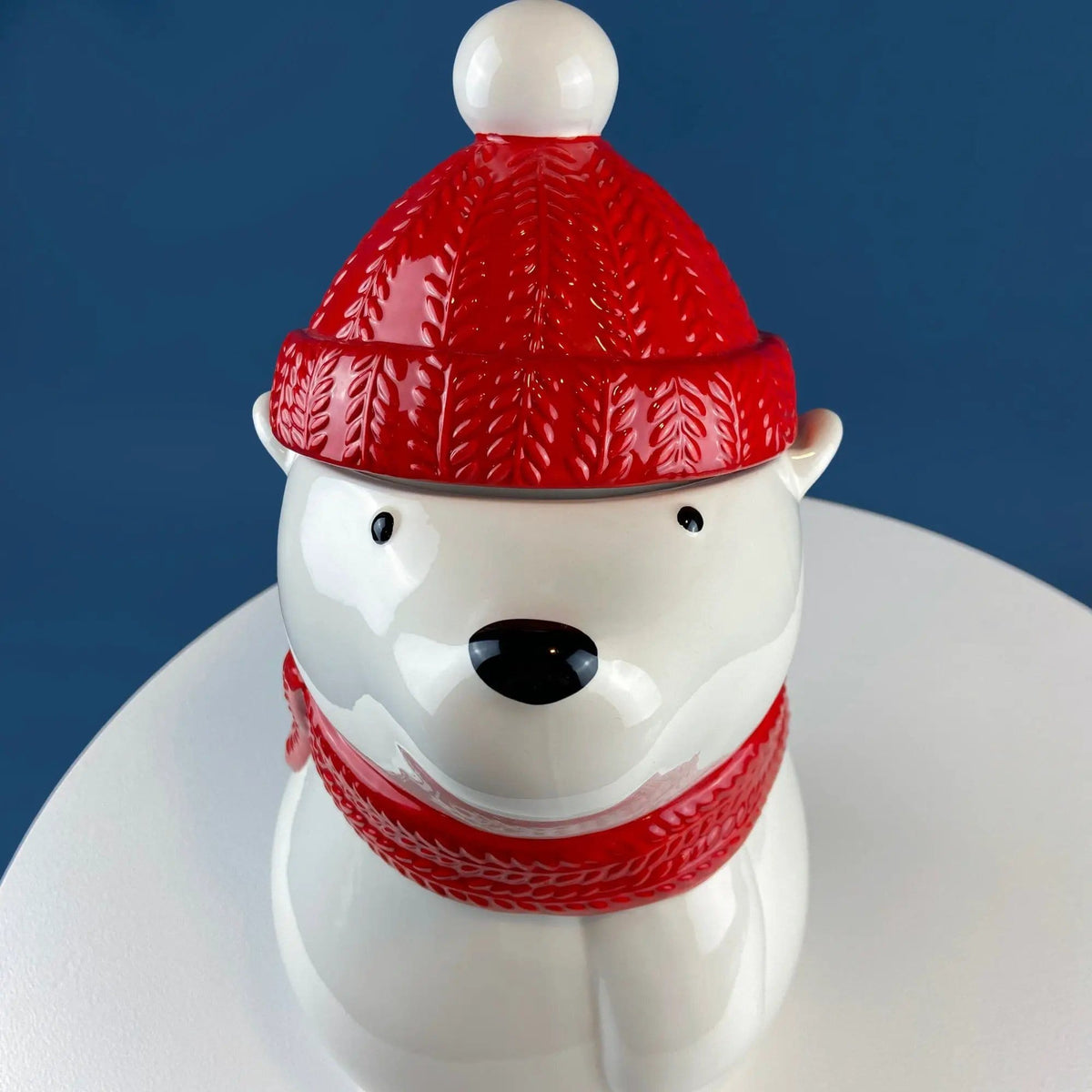 Polar Bear in Red Hat Cookie Jar | Cute, Animal Themed Kitchen Storage Canister or Kids' Room Decor | Holiday Dining Room Decor | Collectors & Hosts