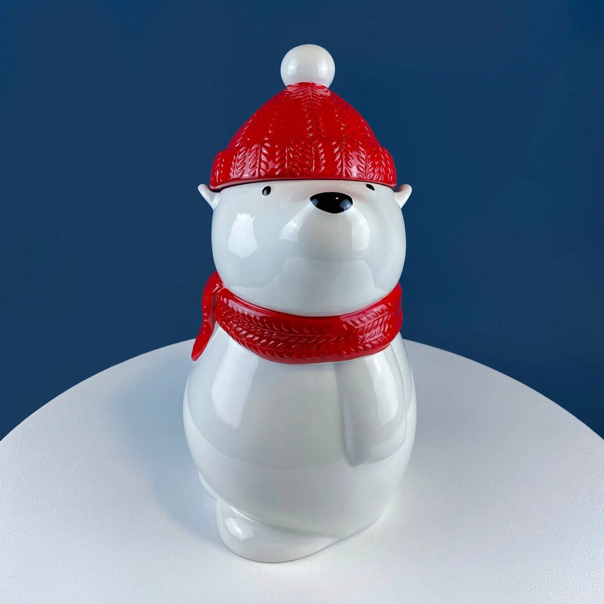Polar Bear in Red Hat Cookie Jar | Cute, Animal Themed Kitchen Storage Canister or Kids' Room Decor | Holiday Dining Room Decor | Collectors & Hosts