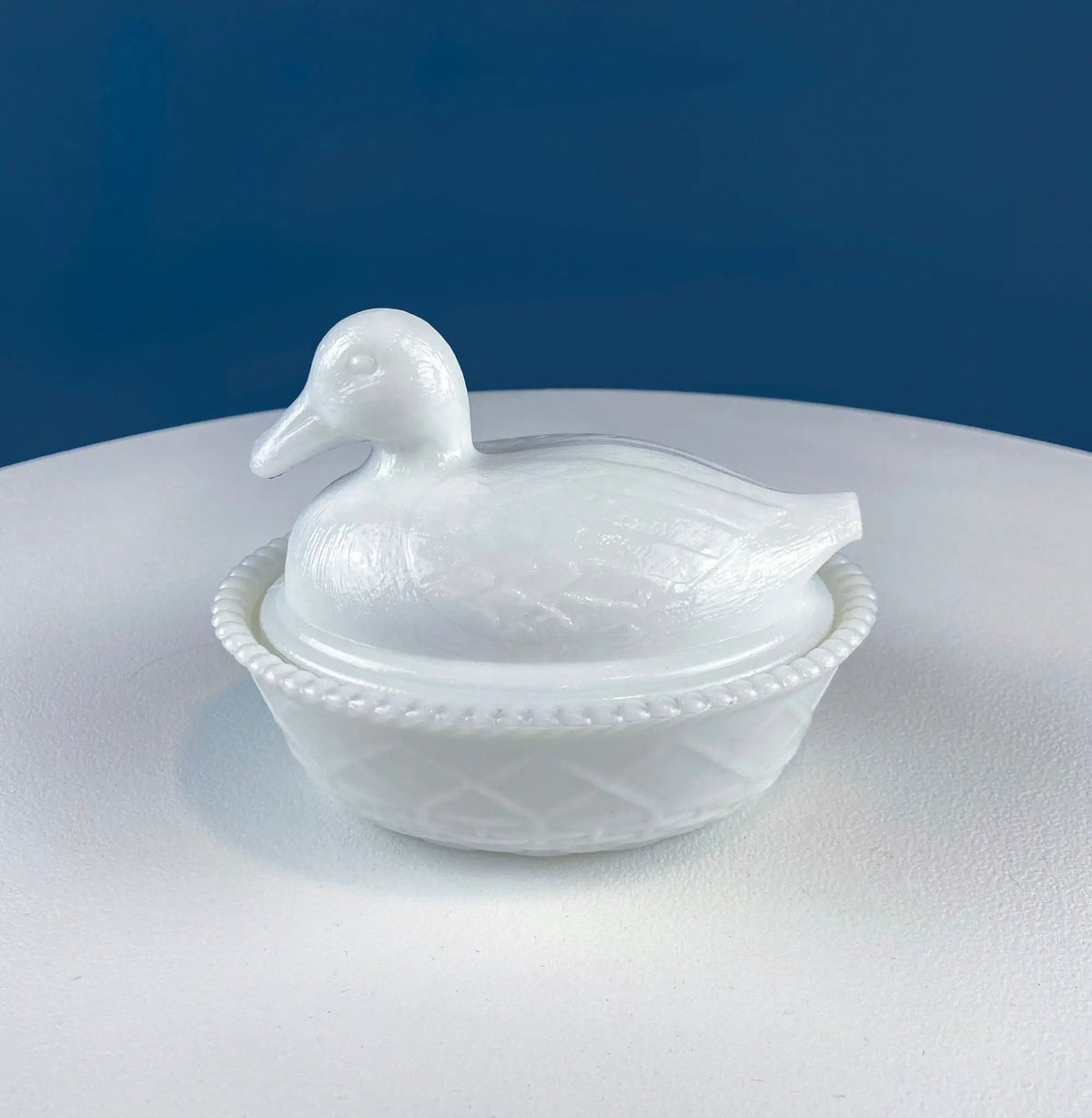 Westmoreland Milk Glass Duck Dish | Covered Vintage White Bowl | 8 Inch