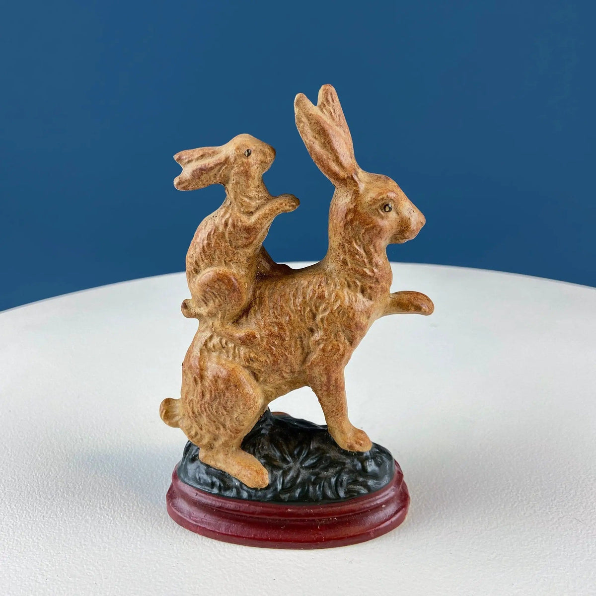 Brown Mom Bunny Figurine Carrying Baby Rabbit on her Back | Cute Rustic Ceramic Easter Decor | Spring Celebration | Collectors & Hosts