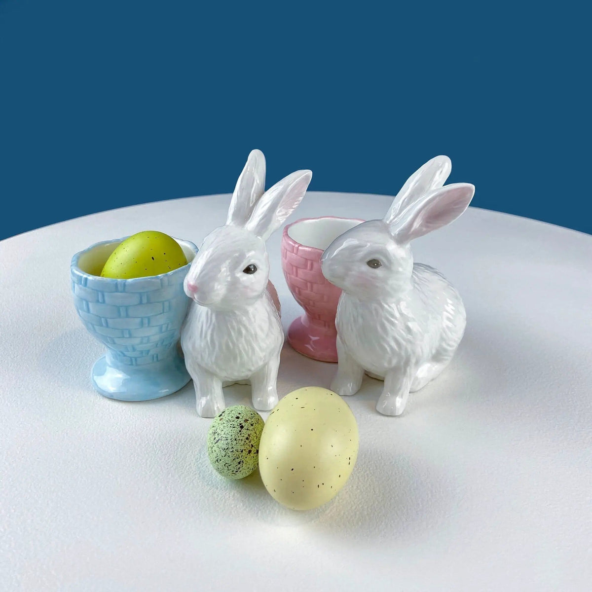 Couple of White Bunnies | Porcelain Rabbit Figurines | Set of 2 | Collectors & Hosts