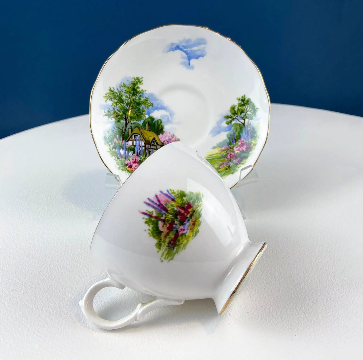 Tea Cup And Saucer | Royal Vale | English Cottage Garden | Plum Pattern