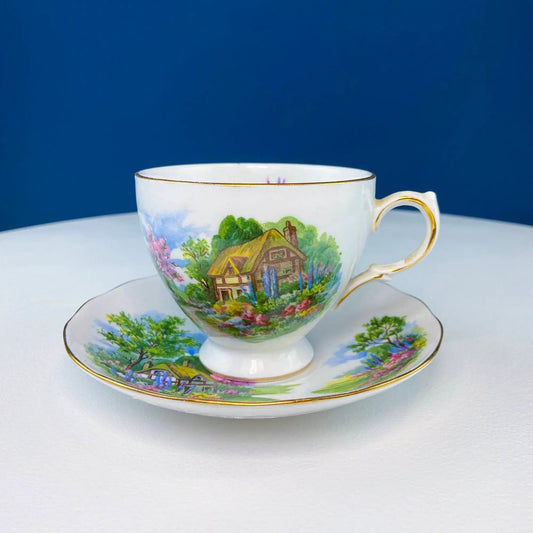 Tea Cup And Saucer | Royal Vale | English Cottage Garden | Plum Pattern