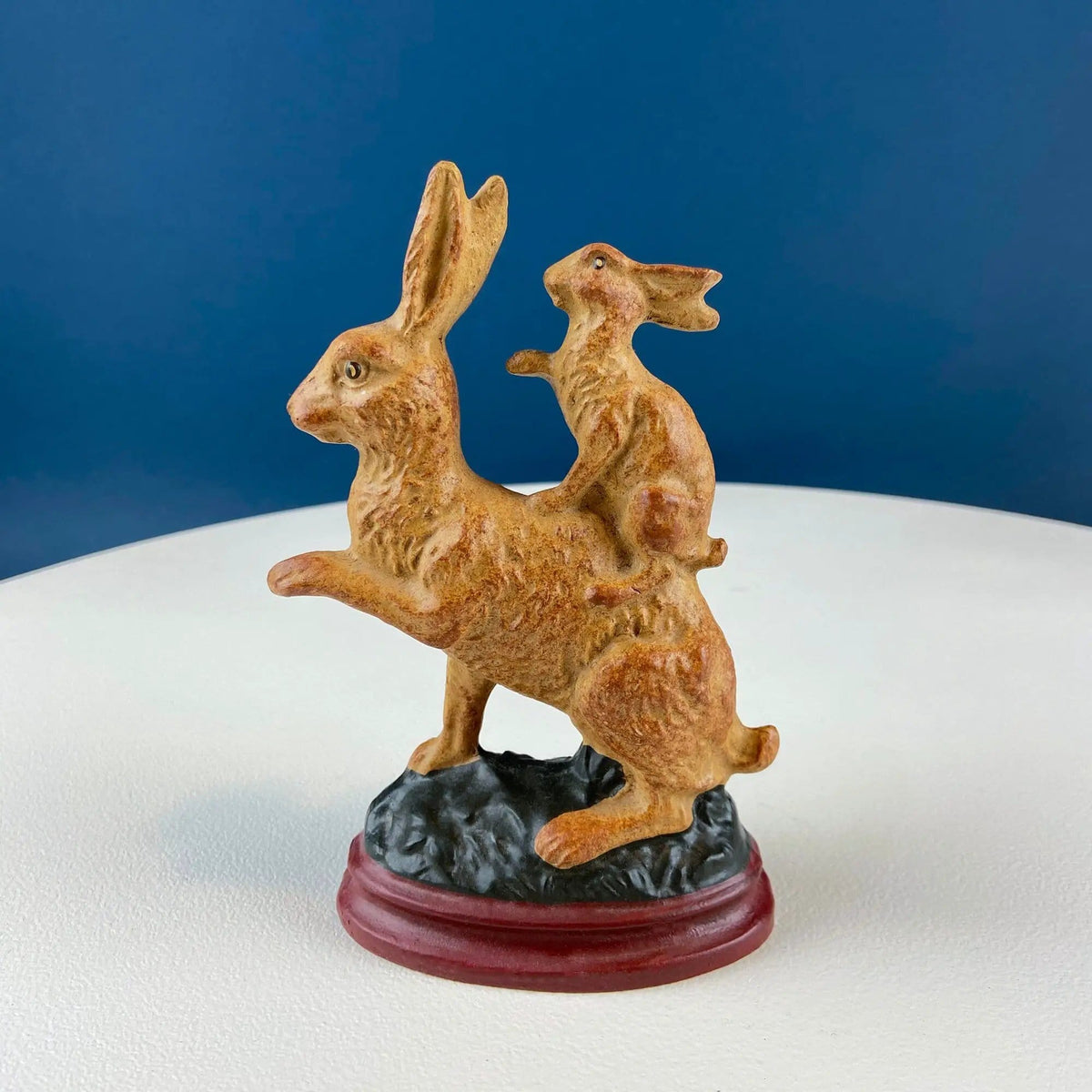 Brown Mom Bunny Figurine Carrying Baby Rabbit on her Back | Cute Rustic Ceramic Easter Decor | Spring Celebration | Collectors & Hosts