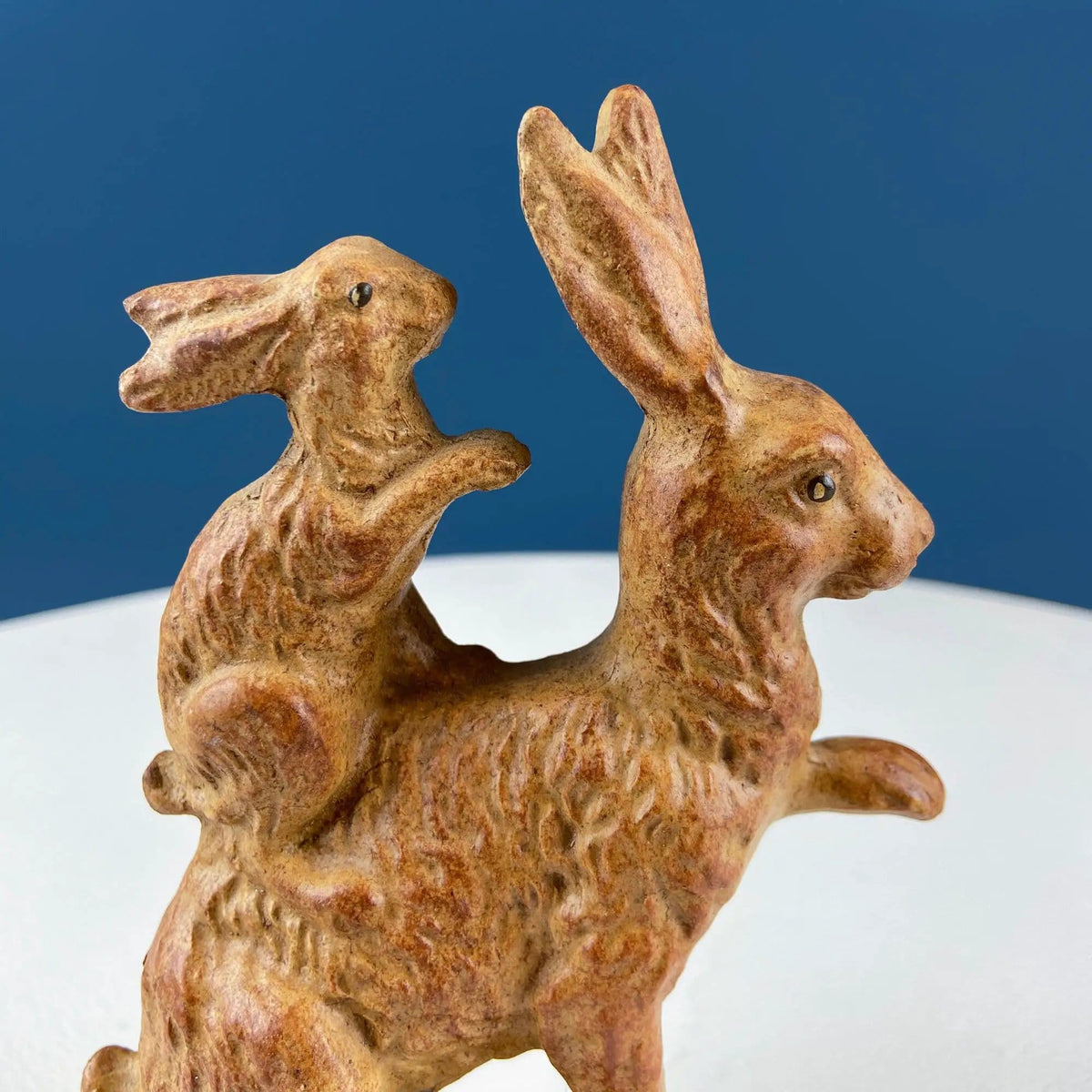 Brown Mom Bunny Figurine Carrying Baby Rabbit on her Back | Cute Rustic Ceramic Easter Decor | Spring Celebration | Collectors & Hosts