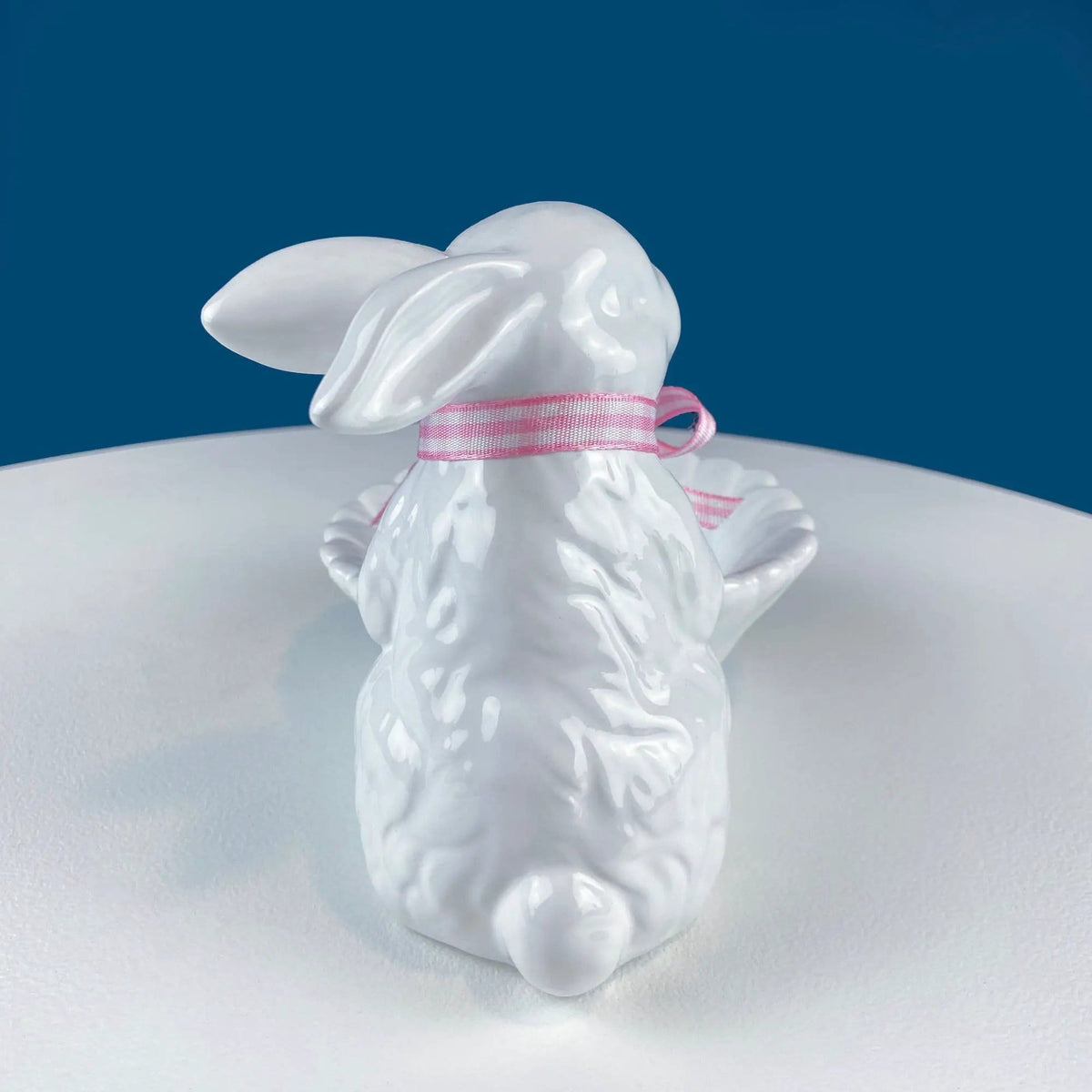 Cute White Ceramic Bunny with Sunflower Basket and Pink Bow | Small Rabbit Planter or Candy Dish | Easter Spring Decor | Collectors & Hosts