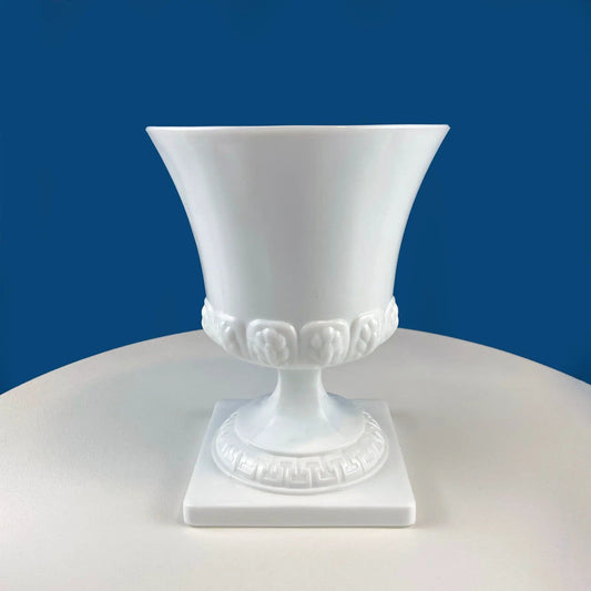 Vintage 7" Milk Glass Urn or Compote Pedestal with Greek Key & Wheat Motif | White Footed E.O Brody Planter | Herb Garden | Collectors & Hosts