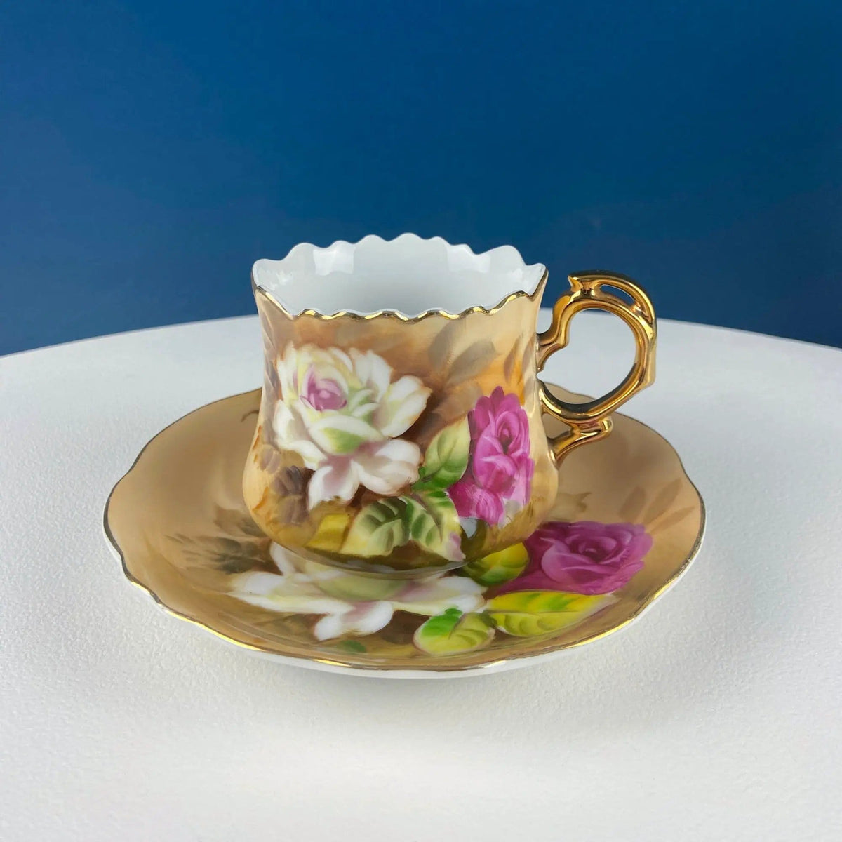 Lefton Hand Painted Tea Set | Cup Saucer Creamer Sugar Jar with Spoon | Roses Motif | Gift for Her