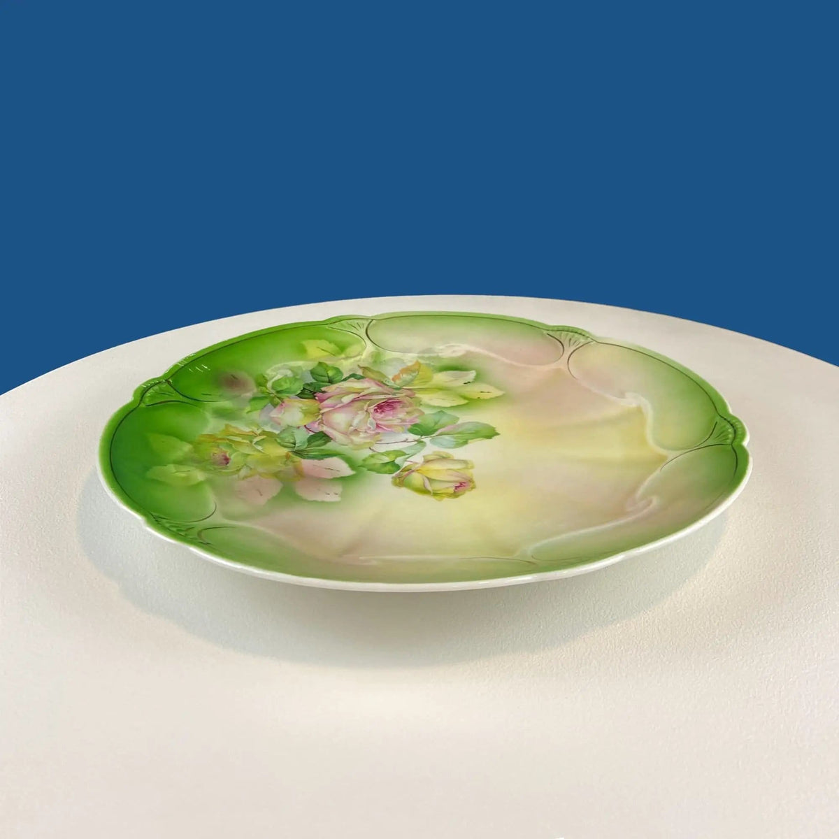Antique 12" Serving or Decorative Plate | Hand Painted Pink Roses | Dining Room Wall Decor or Collectible Display | Collectors & Hosts