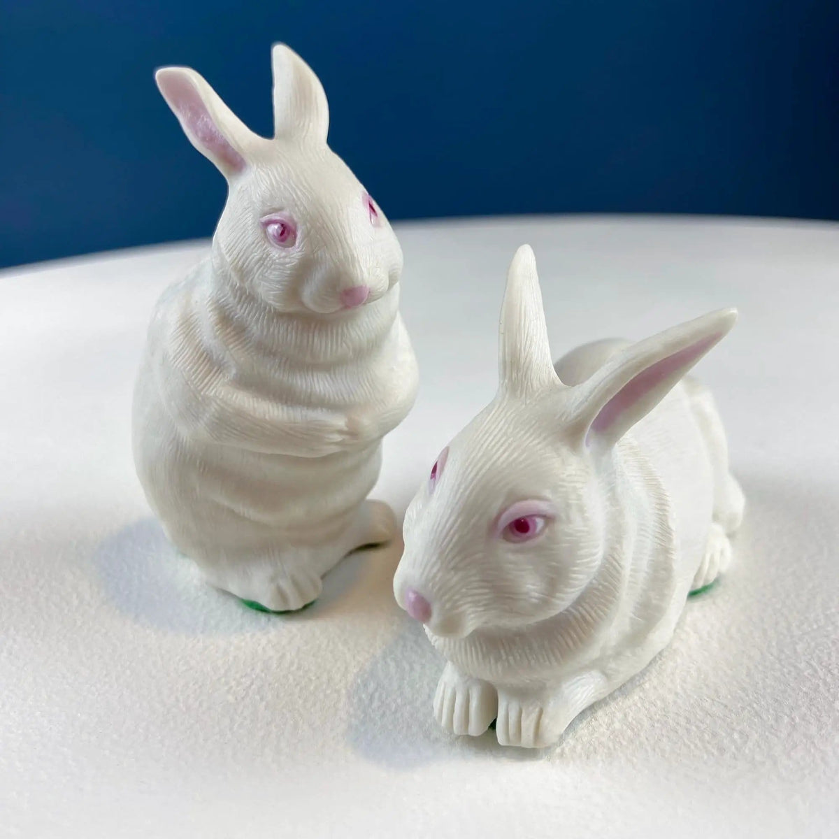 Family of White Porcelain Bunnies with Pink Ears & Eyes | 5 Small Figurines | Home Kids Room Decor | Gift for Him or Her