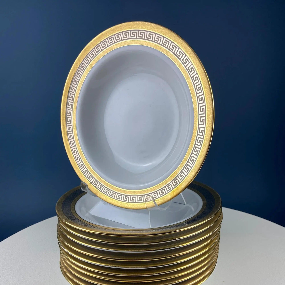 Vintage Sheng Xing Porcelain Dinnerware Set: White | Gold & Platinum Greek Motif | Collectible Vintage | Collectors & Hosts