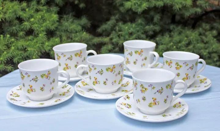 Tea Coffee Serving Set by Noritake, Elvira | 4 Porcelain Cups & Saucers, 4 Square Dessert Salad Plates | Hosting Essentials | Collectors & Hosts