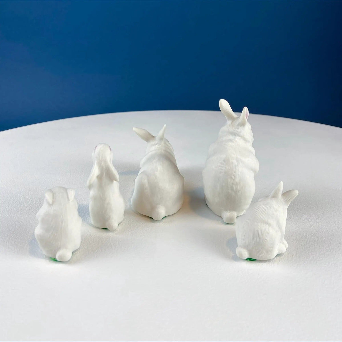 Family of White Porcelain Bunnies with Pink Ears & Eyes | 5 Small Figurines | Home Kids Room Decor | Gift for Him or Her