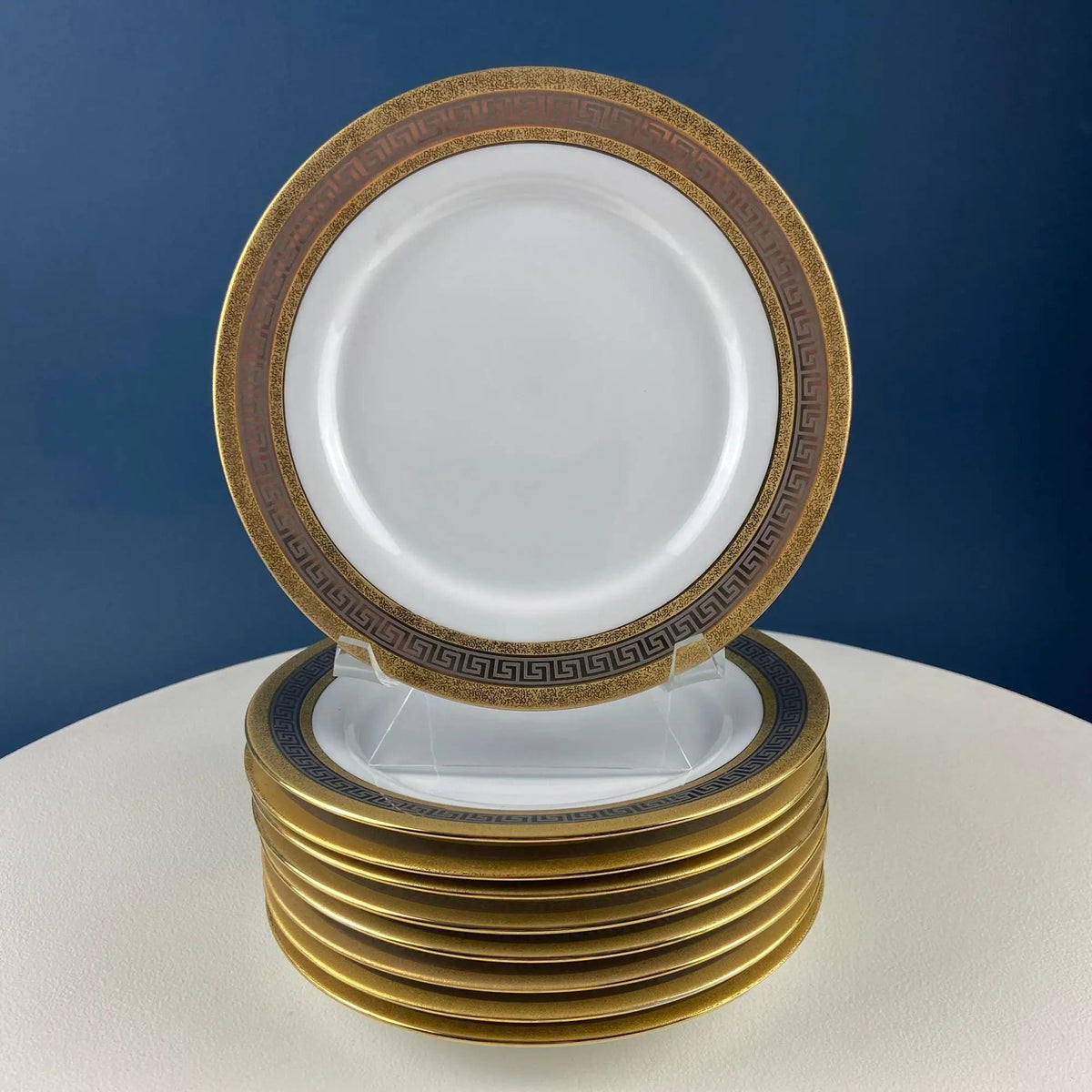 Vintage Sheng Xing Porcelain Dinnerware Set: White | Gold & Platinum Greek Motif | Collectible Vintage | Collectors & Hosts
