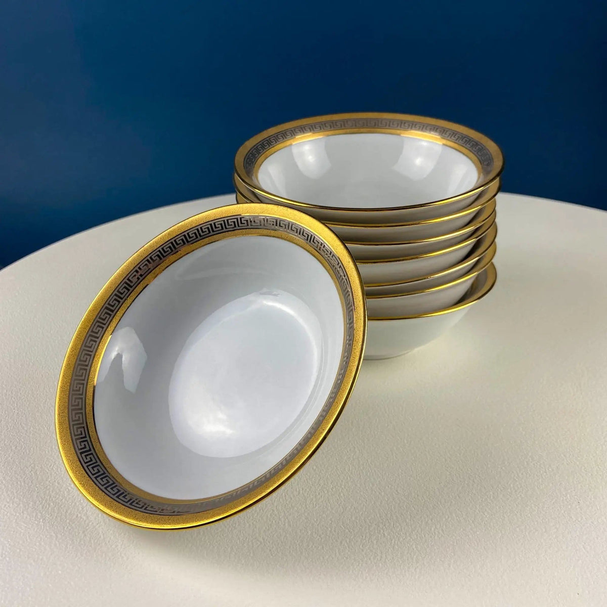 Vintage Sheng Xing Porcelain Dinnerware Set: White | Gold & Platinum Greek Motif | Collectible Vintage | Collectors & Hosts