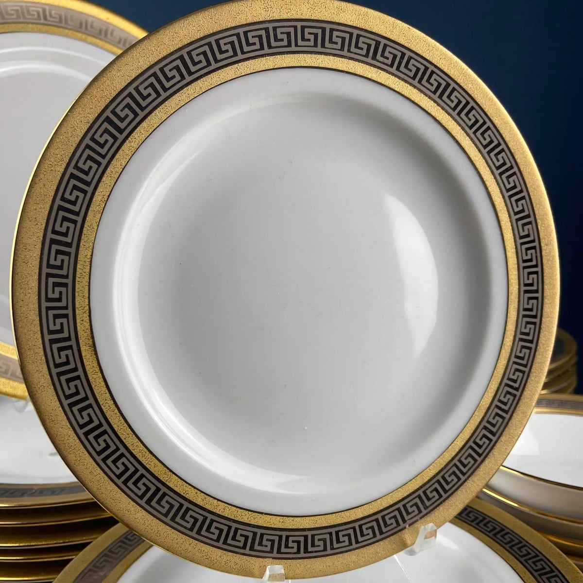Vintage Sheng Xing Porcelain Dinnerware Set: White | Gold & Platinum Greek Motif | Collectible Vintage | Collectors & Hosts