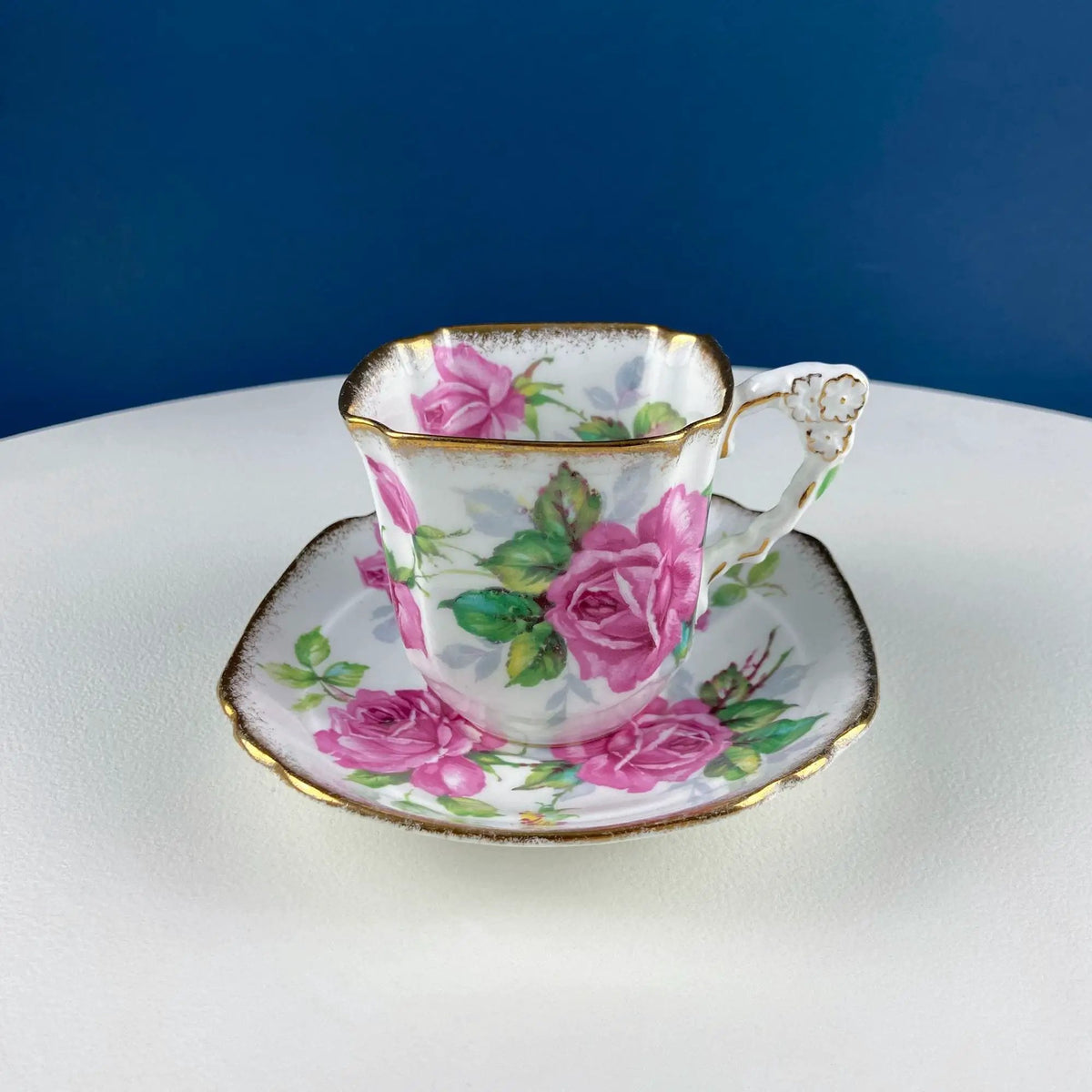 Square Tea Cup | Berkeley Rose Pattern | Pink Floral Handle