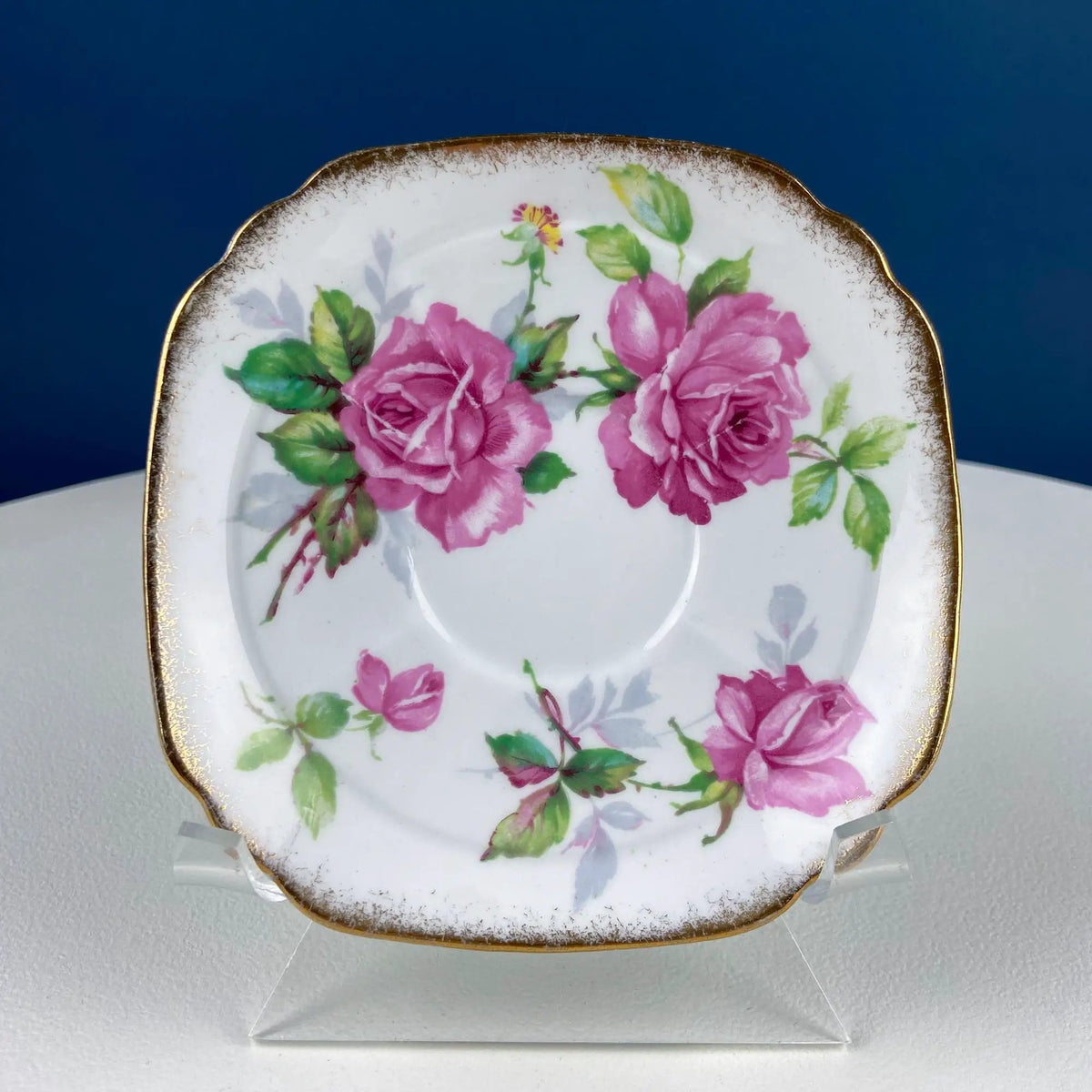 Square Tea Cup | Berkeley Rose Pattern | Pink Floral Handle