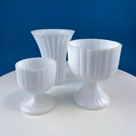 Collection of 3 Vintage Milk Glass Fluted Vases or Planters | Elegant White Minimal Design | Modern Home Decor | Collectors & Hosts