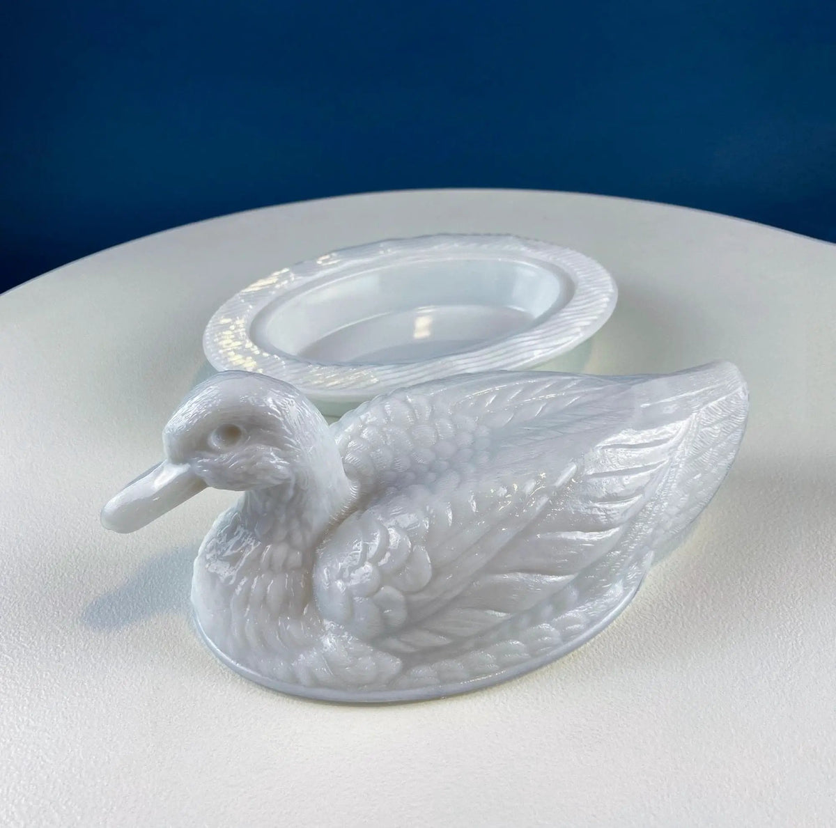 Westmoreland Milk Glass Duck Dish | Covered Vintage White Bowl | 8 Inch