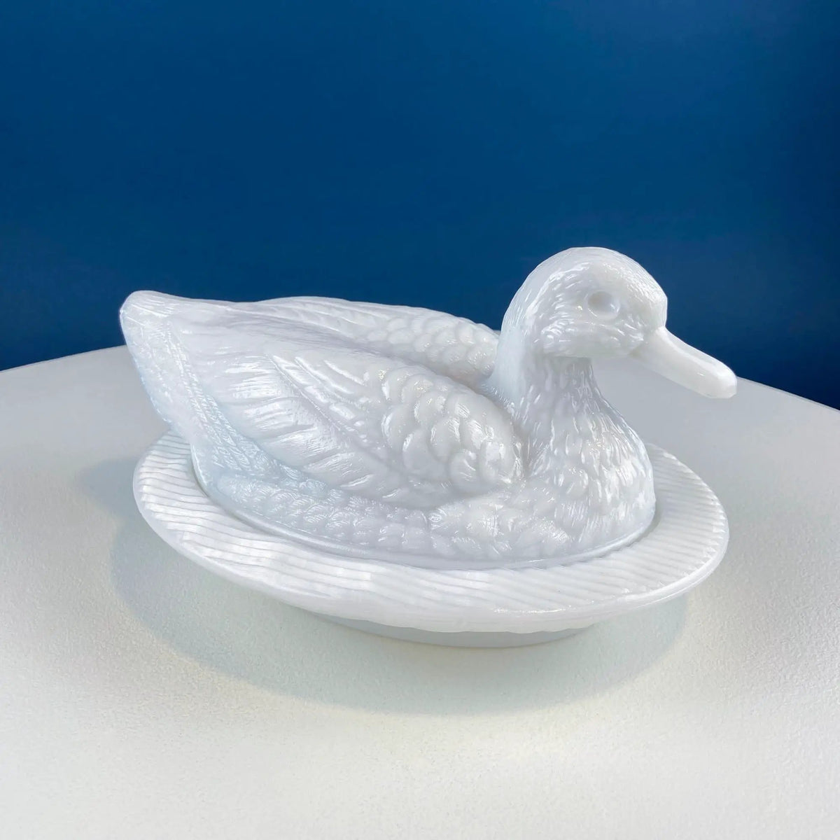 Westmoreland Milk Glass Duck Dish | Covered Vintage White Bowl | 8 Inch