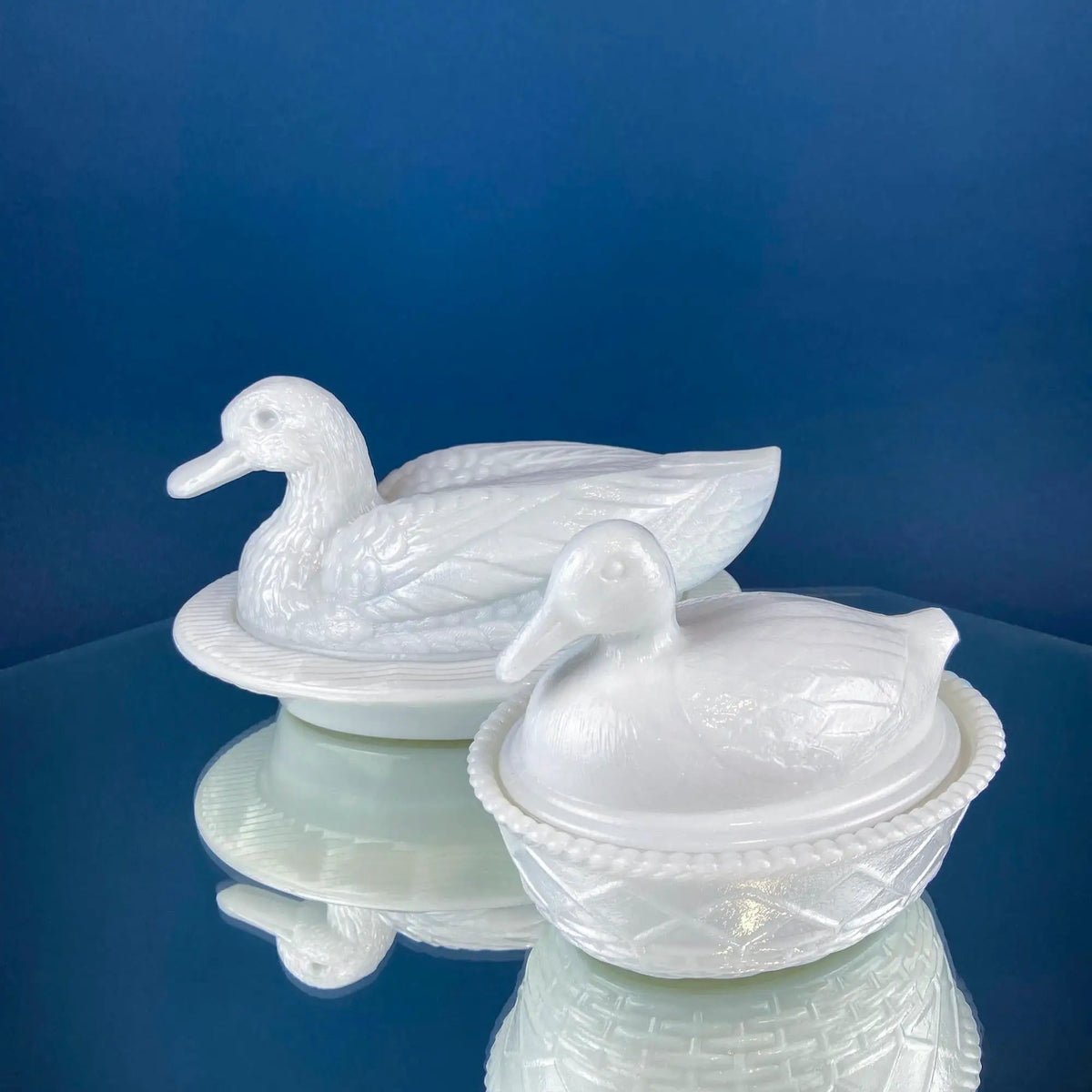 Westmoreland Milk Glass Duck Dish | Covered Vintage White Bowl | 8 Inch