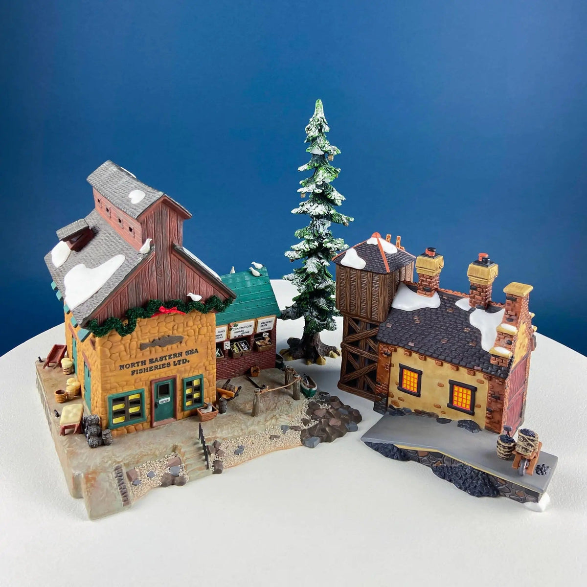 Christmas Village 2 Bldg | Complex North Eastern Sea Fisheries | Illuminated Porcelain Houses | Collectors & Hosts