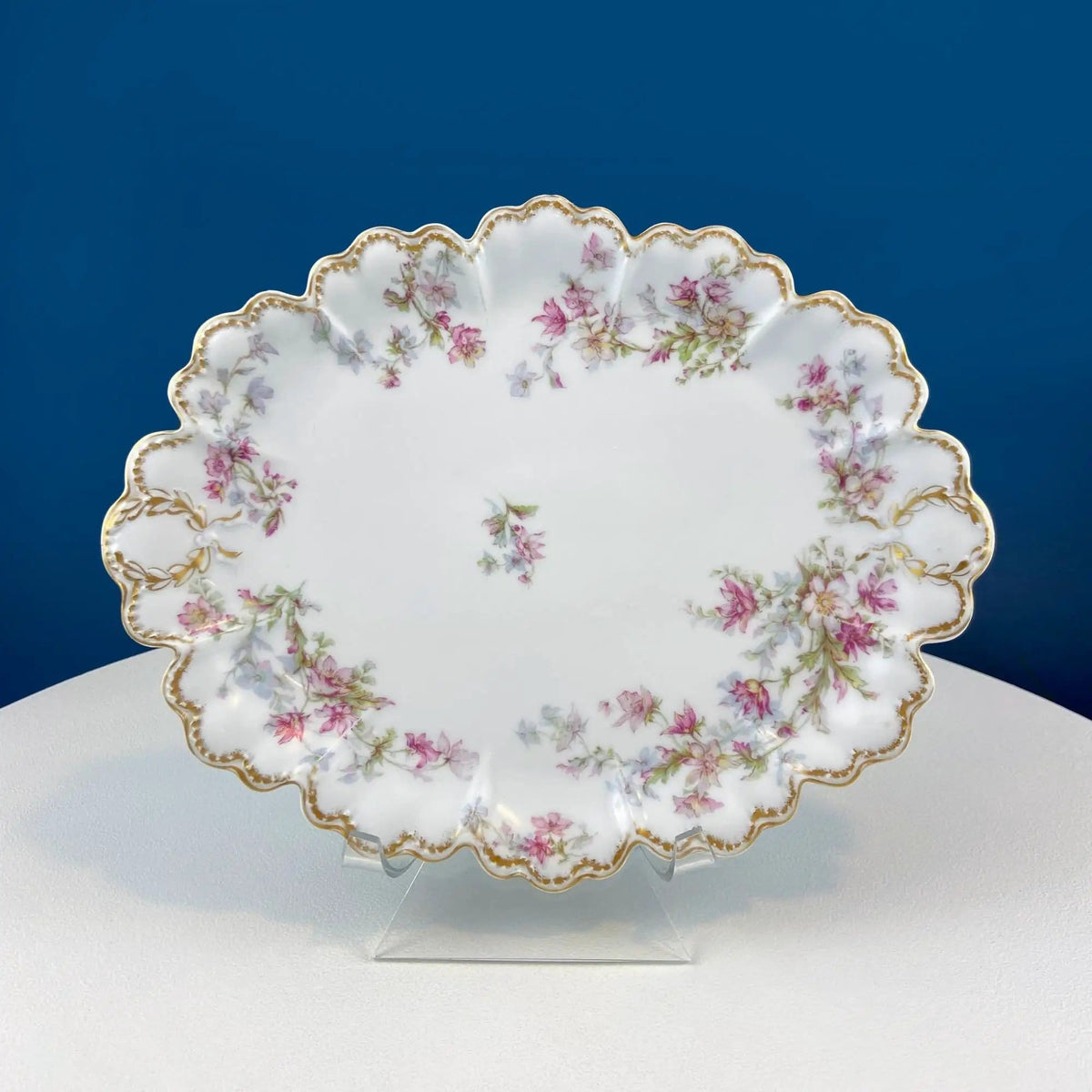 Oval Haviland Limoges Platter with Scalloped Edge | Stunning Porcelain Serving Dish | Wild Roses Motif | Collectors & Hosts
