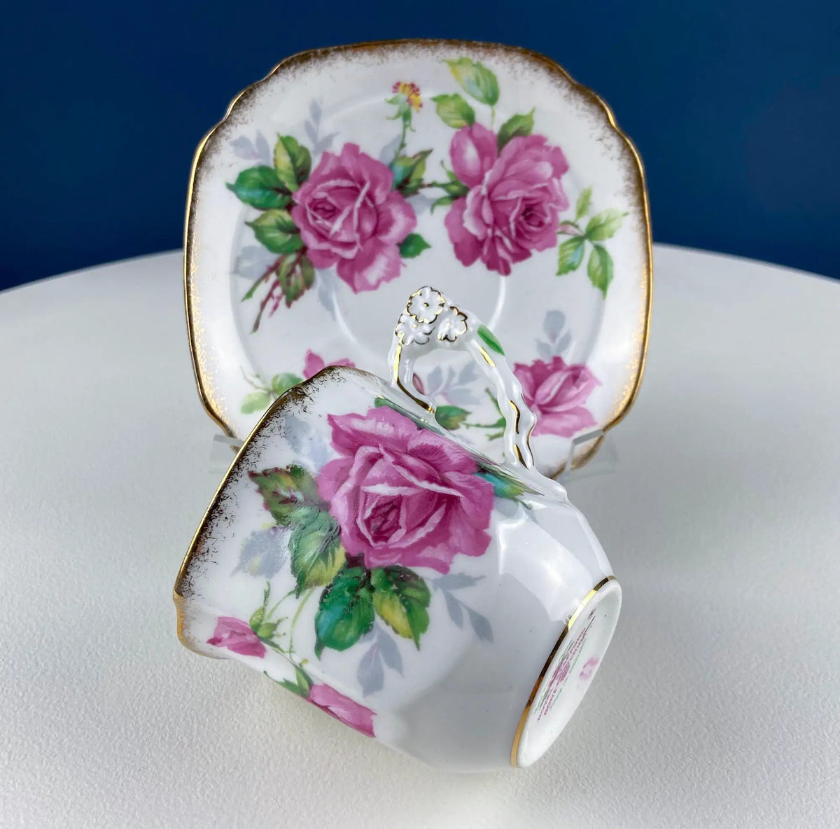 Square Tea Cup | Berkeley Rose Pattern | Pink Floral Handle
