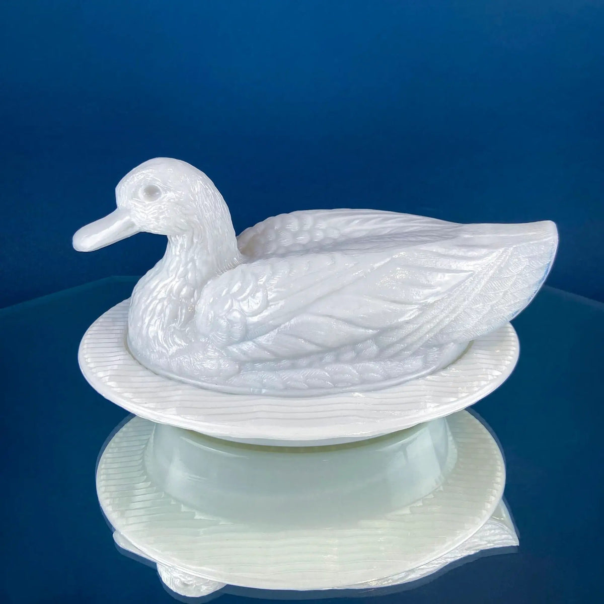 Westmoreland Milk Glass Duck Dish | Covered Vintage White Bowl | 8 Inch