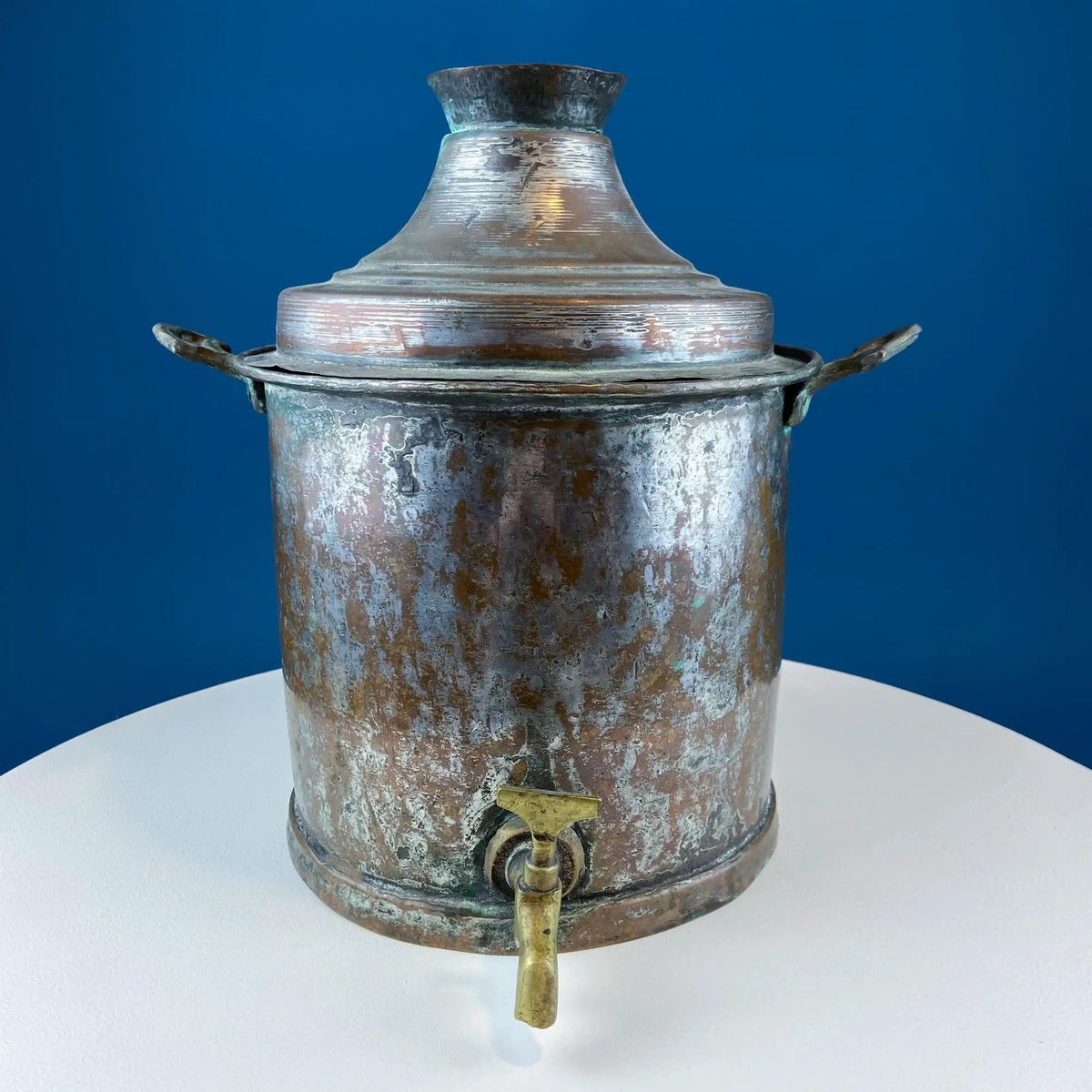 Hand Pounded Tin Copper Turkish Beverage Dispenser with Brass Spigot & Handles | Rustic Jug | Collectible Vintage | Collectors & Hosts
