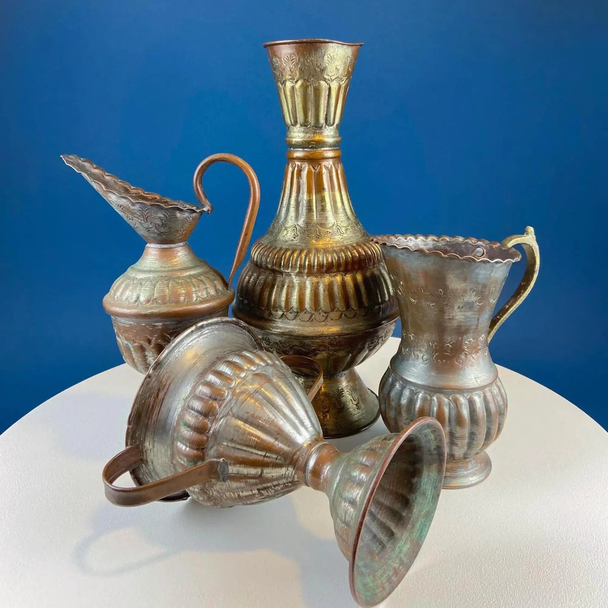 Hand Pounded Tin Copper Turkish Beverage Dispenser with Brass Spigot & Handles | Rustic Jug | Collectible Vintage | Collectors & Hosts