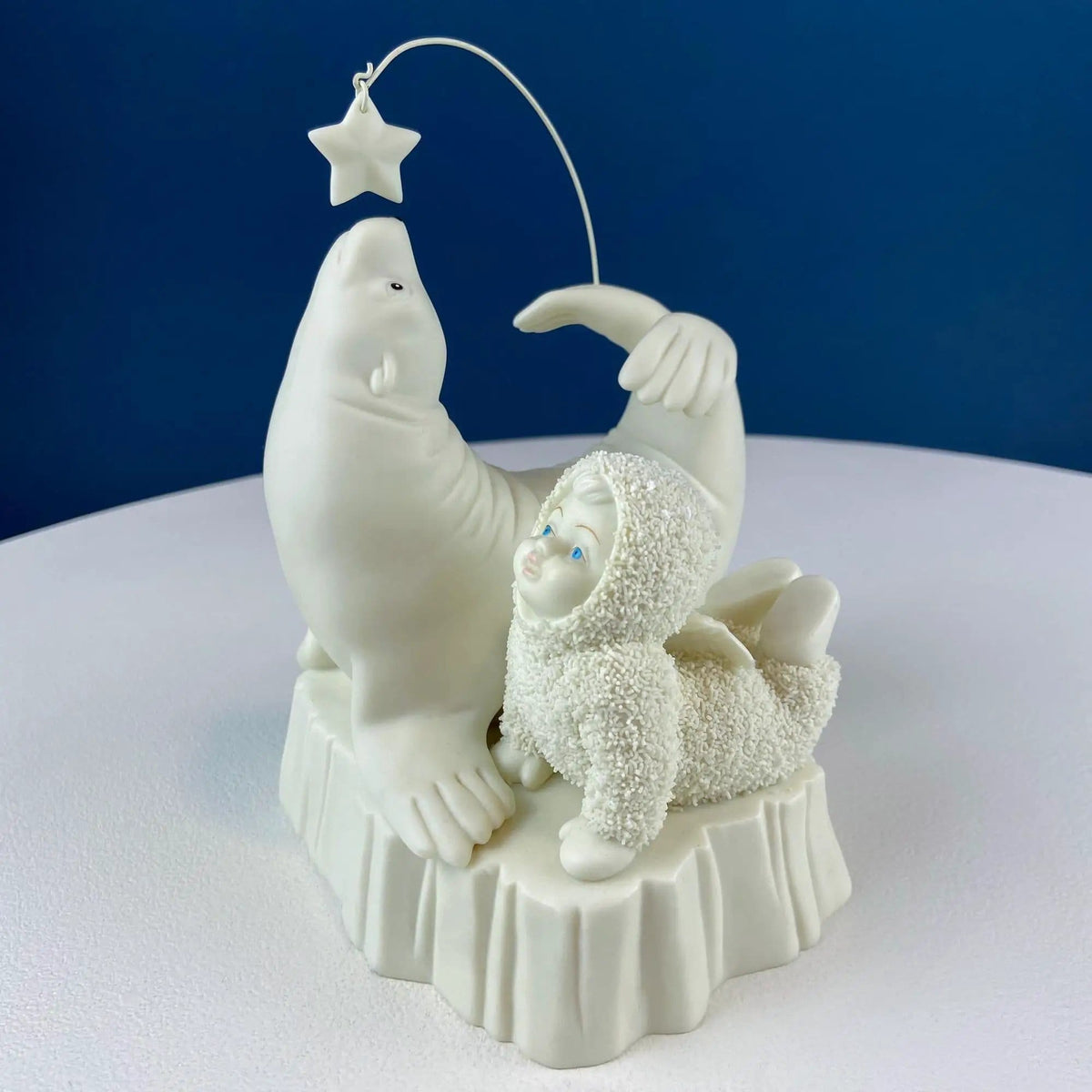 Polar Pals Playing in Snow Under Lit Christmas Tree | 3 White Porcelain Cupid Figurines Celebrating Friendship | Kids Room | Collectors & Hosts