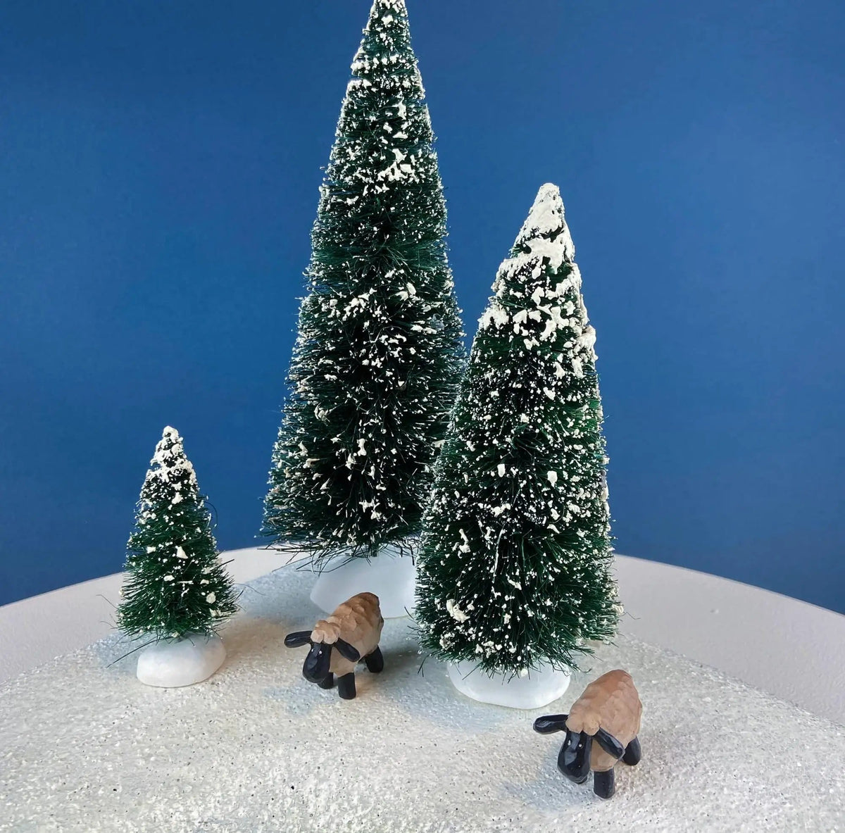 Christmas Village Collection of Small Illuminated Houses | Set of 4 Bldgs: Mill, 2 Churches, Train St., Council Offices, 2 Sheep and 3 Pines | Collectible Vintage | Collectors & Hosts
