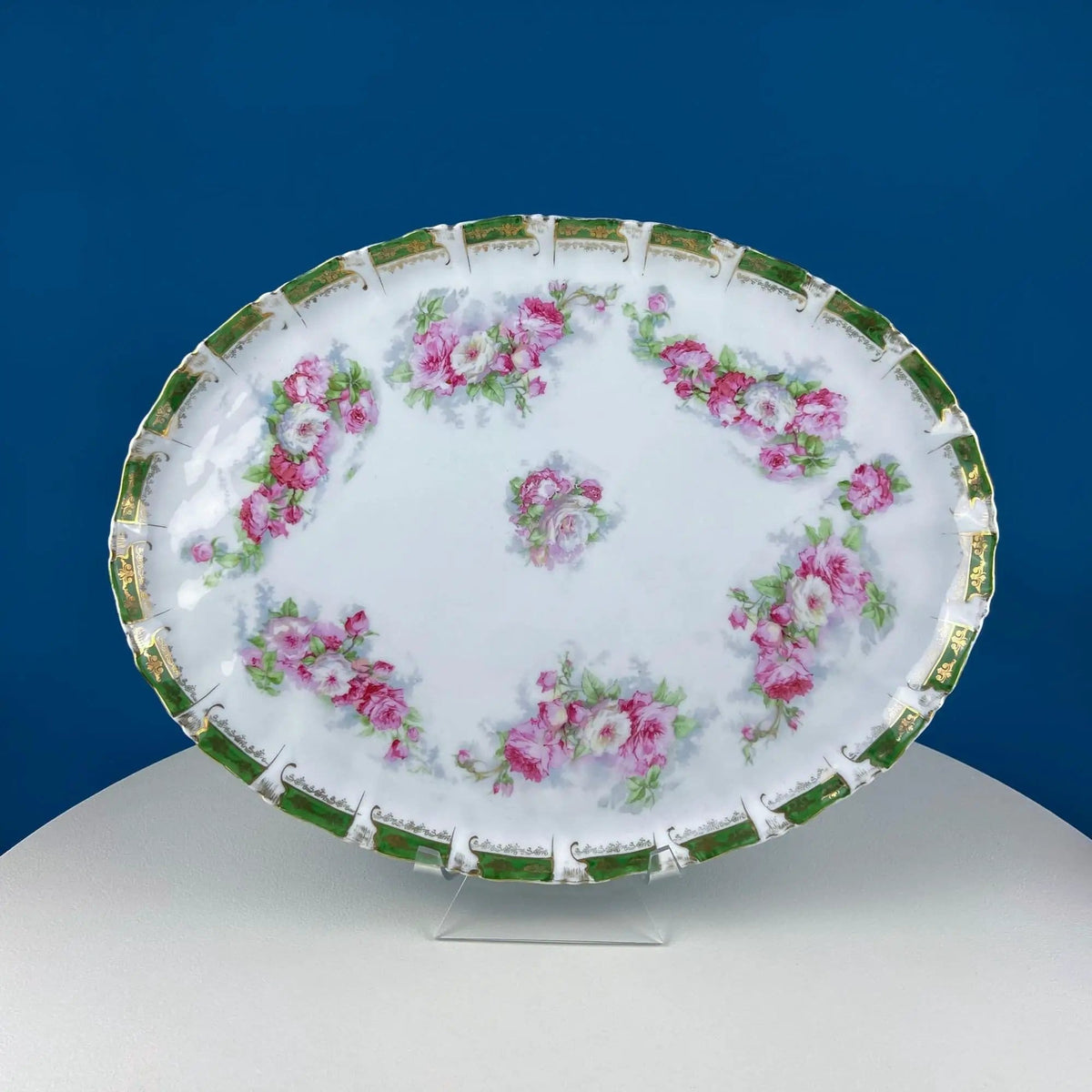 Antique Hot Chocolate or Coco Serving Set | Wild Roses Motif | Oval Hand-Painted Tray & Five Matching Cups | Gift for Mom