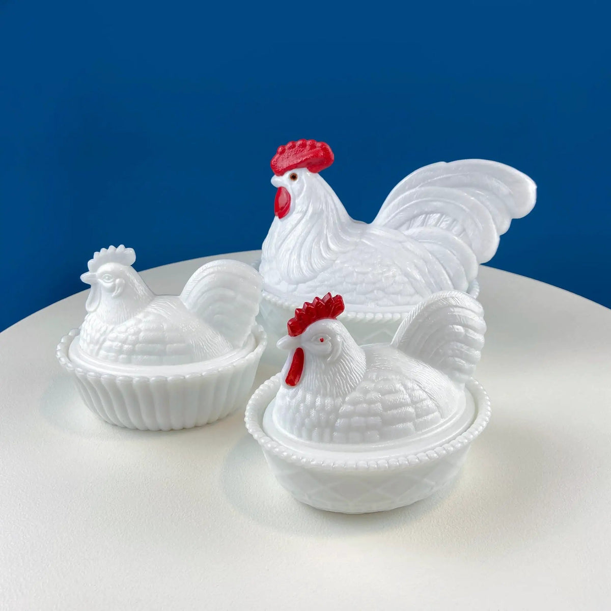 Milk Glass Rooster Covered Bowl | Lidded Butter Dish | 5.5 Inches | White