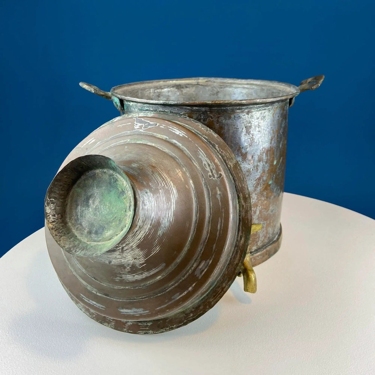 Hand Pounded Tin Copper Turkish Beverage Dispenser with Brass Spigot & Handles | Rustic Jug | Collectible Vintage | Collectors & Hosts