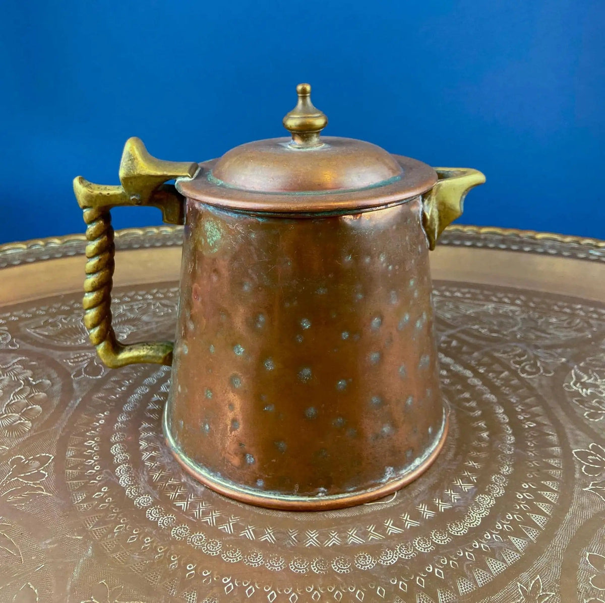 Hand Pounded Tin Copper Turkish Teapot or Coffee Pot | Rustic Home Decor | Perfect for Camping | Gift for Him, Dad, Camping Buddy