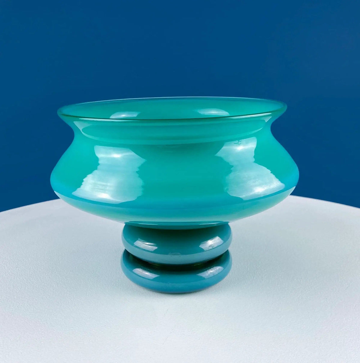 Modern Sky Blue Hand Blown Curvilinear Glass Vase | Beautiful Smooth Opaque Lt | Blue Glass Modern Home Decor | Collectors & Hosts