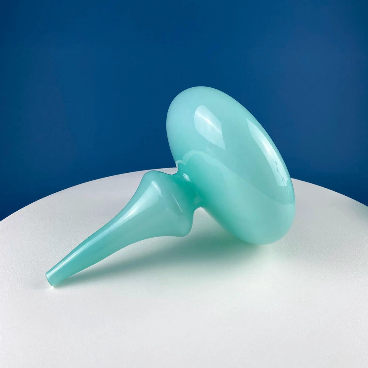Modern Sky Blue Hand Blown Curvilinear Glass Vase | Beautiful Smooth Opaque Lt | Blue Glass Modern Home Decor | Collectors & Hosts