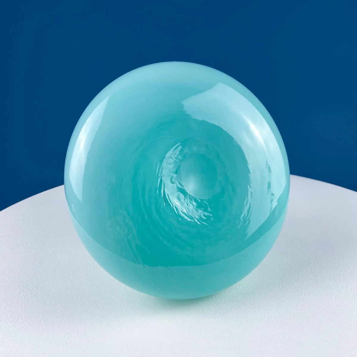 Modern Sky Blue Hand Blown Curvilinear Glass Vase | Beautiful Smooth Opaque Lt | Blue Glass Modern Home Decor | Collectors & Hosts