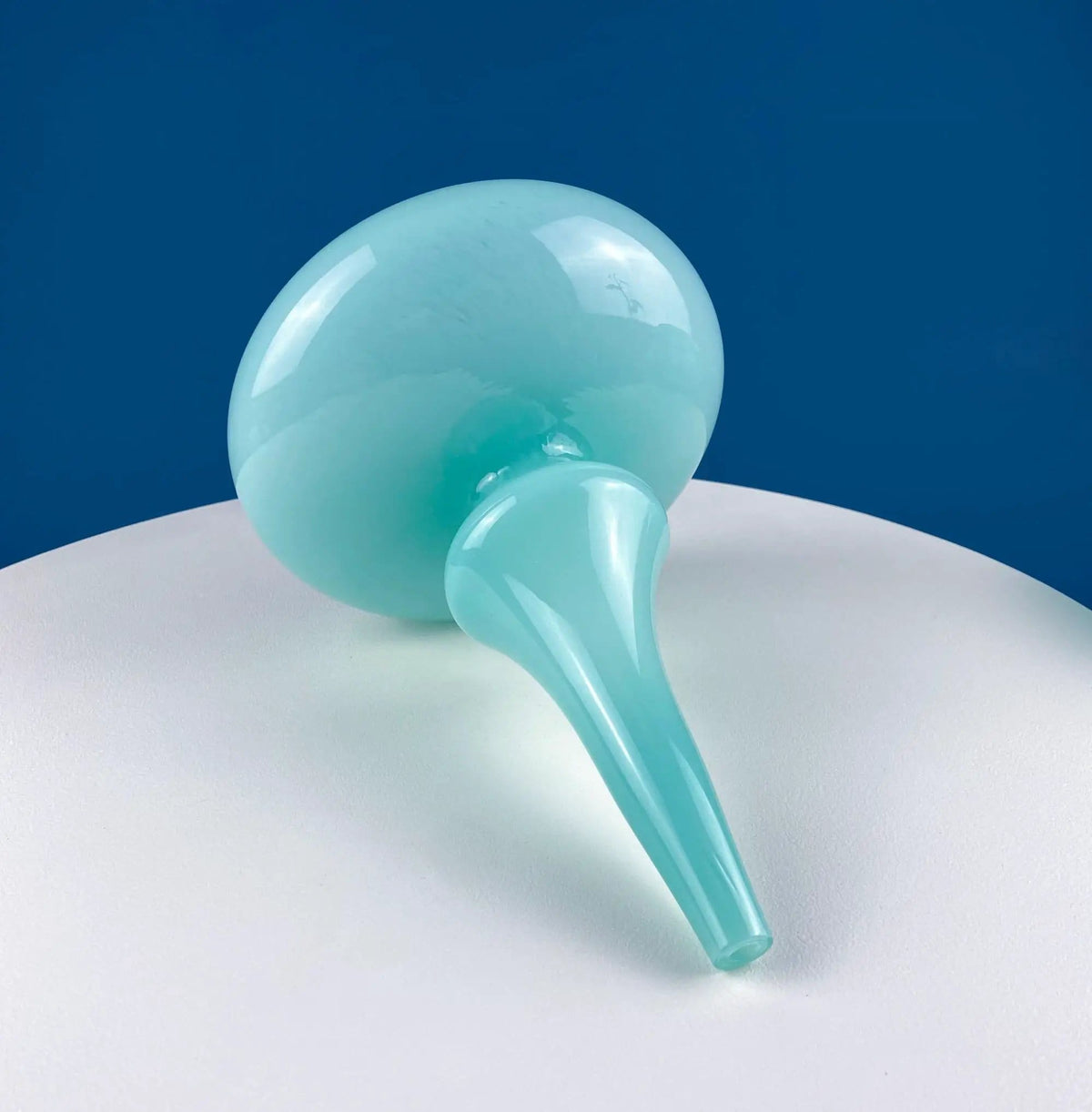 Modern Sky Blue Hand Blown Curvilinear Glass Vase | Beautiful Smooth Opaque Lt | Blue Glass Modern Home Decor | Collectors & Hosts