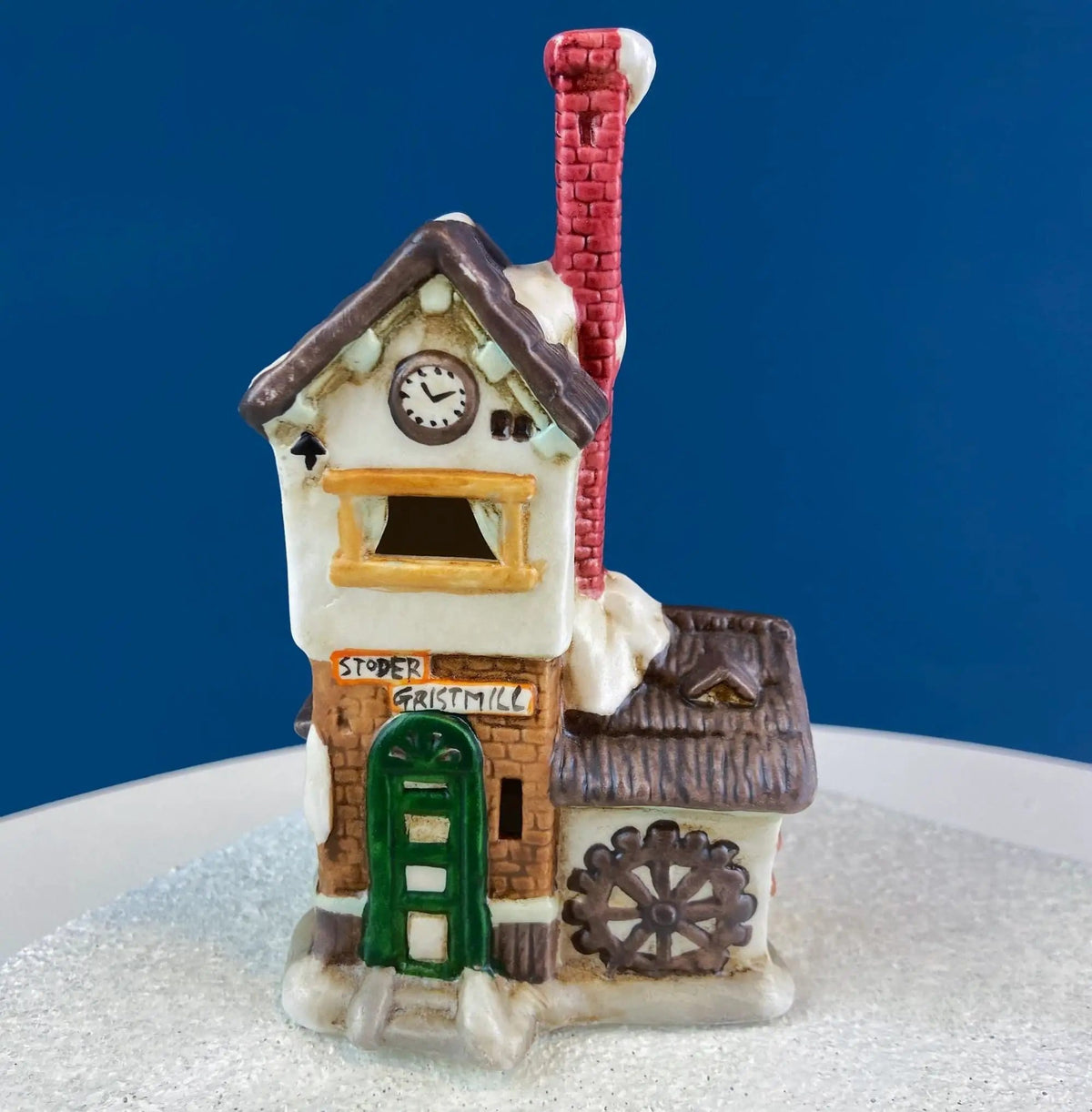 Christmas Village Collection of Small Illuminated Houses | Set of 4 Bldgs: Mill, 2 Churches, Train St., Council Offices, 2 Sheep and 3 Pines | Collectible Vintage | Collectors & Hosts